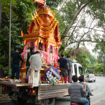 On the way up the mountain to Doi Suthep we passed by a very colorful funeral procession.