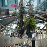 Andrew pointing out the clusterfuck of wires that conducts electricity to the great city of Bangkok.