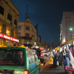 A night market shortly before it stormed. The high winds had vendors scrambling to take down their tents before they blew away.