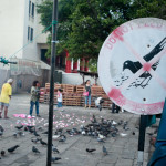 This sign is partially cut-off. It says, "Don't feed the pigeons unless you're Chinese."