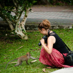 Ariene being hassled for some change by a little monkey. She didn't give in...that girl sure has got a strong will.