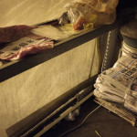 We were walking through a bunch of alleys in Tainan and I saw all of these papers bundled together. I felt like Bruce Lee was going to bust through that cloth and shelf and kick someone's rear end.